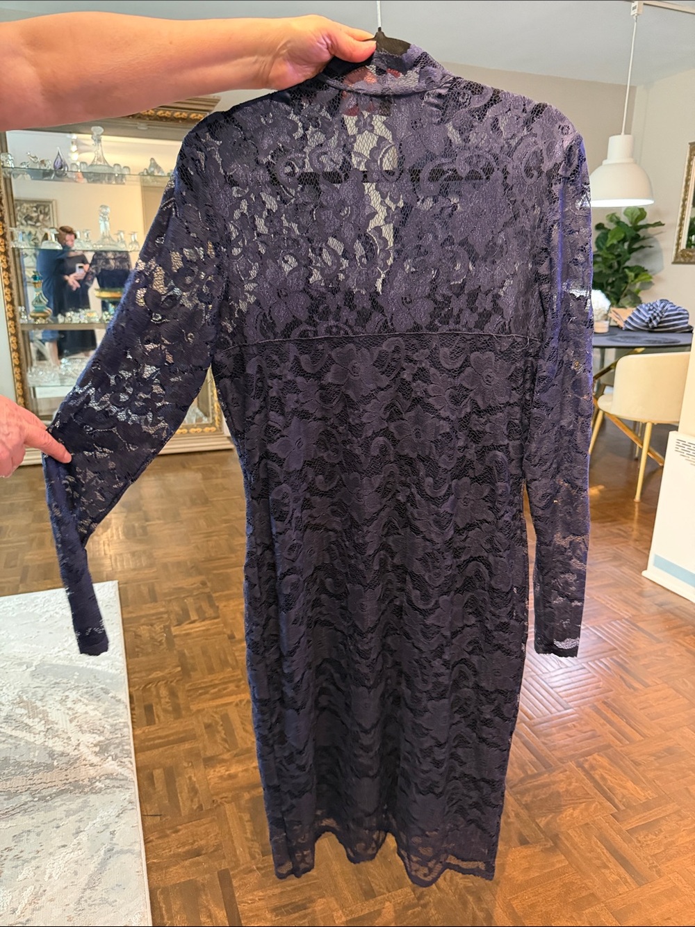Long-Sleeve Navy Lace Midi Dress - Picture 2 of 6